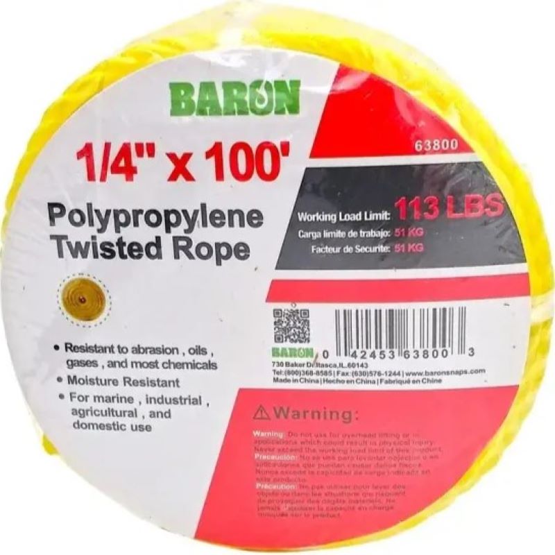 Yellow Poly Rope 0.25 in x 100'