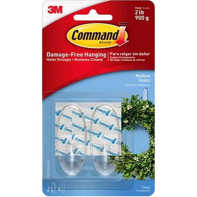 Command Medium Plastic Clear Hooks 1.625 in 2 ct
