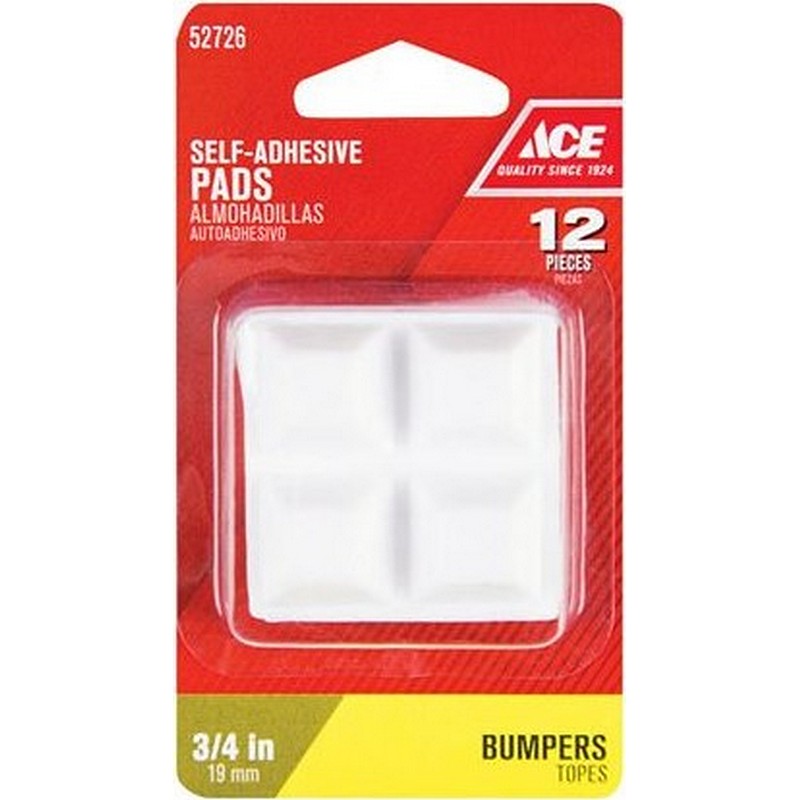 Self Adhesive White Square Bumper Pads 3/4 x 3/4" 12 ct