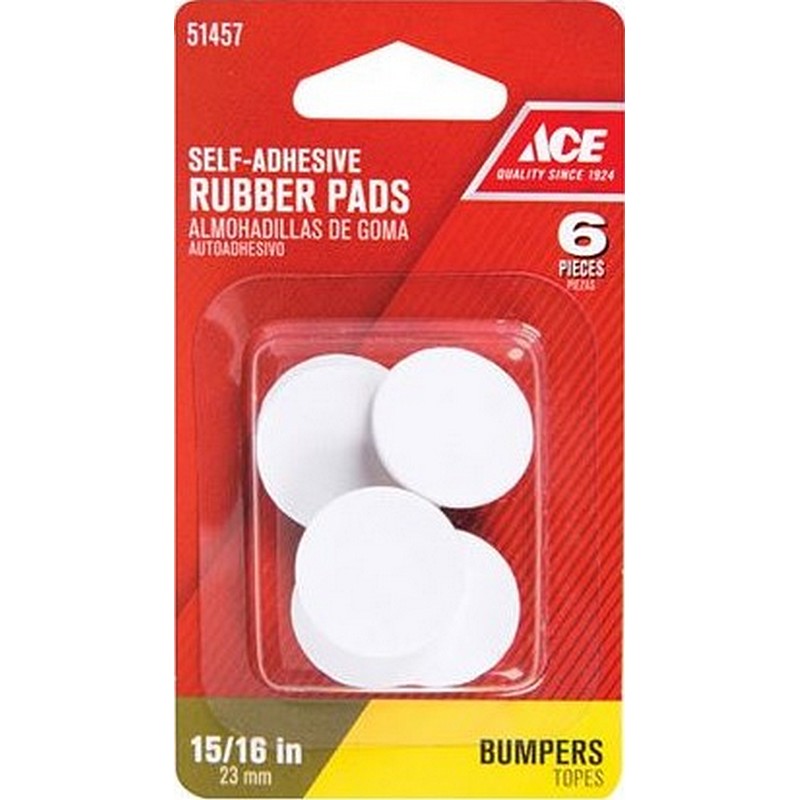 Self Adhesive White Round Rubber Pads 15/16 in 6 ct