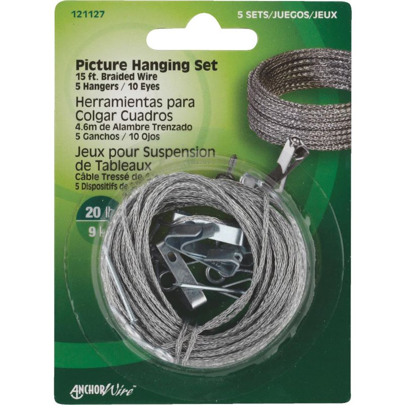 Steel Plated Braided Wire Picture Hanging Set 5 ct 15 ft 20 lb