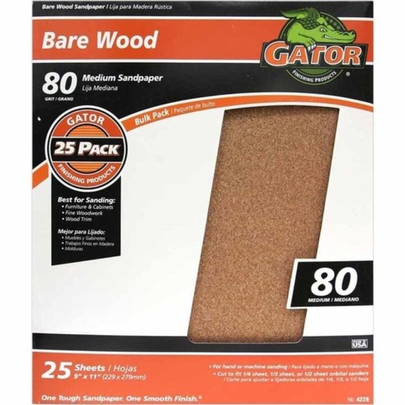 Gator Sandpaper 9 x 11 in 80 Grit 25 ct