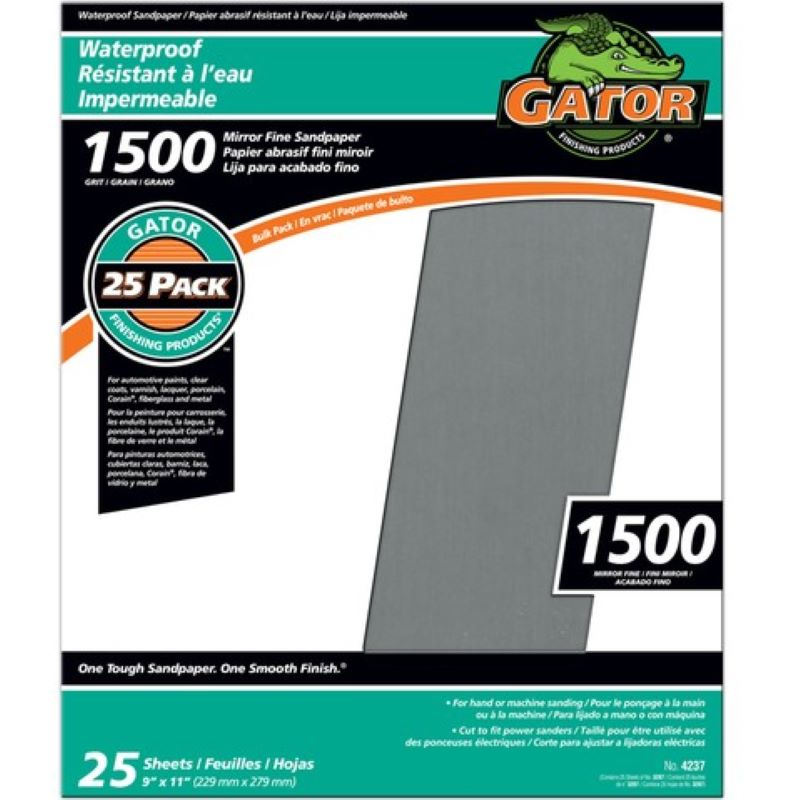 Gator Waterproof Sandpaper 9 x 11 in 1500 Grit 25 ct