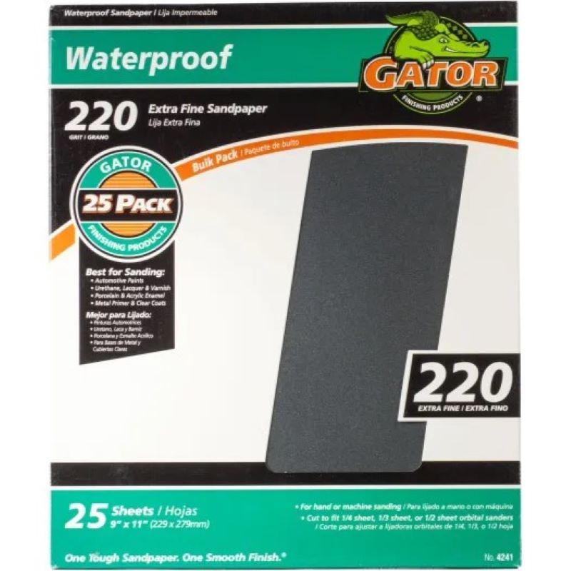 Gator Waterproof Sandpaper 9 x 11 in 220 Grit 25 ct