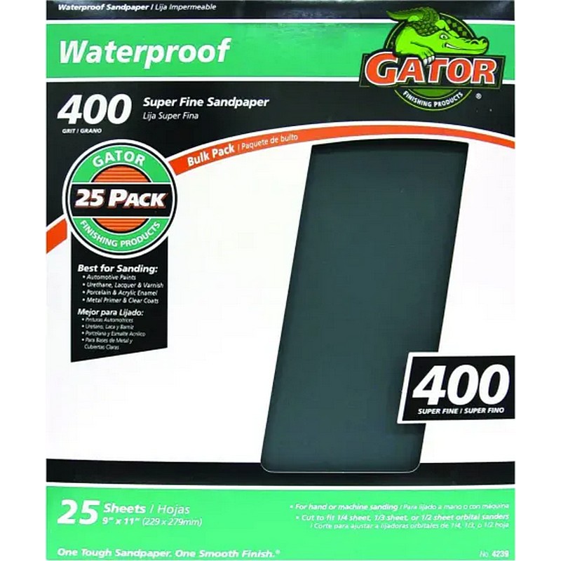 Gator Waterproof Sandpaper 9 x 11 in 400 Grit 25 ct