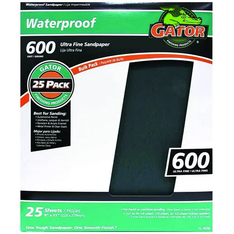 Gator Waterproof Sandpaper 9 x 11 in 600 Grit 25 ct
