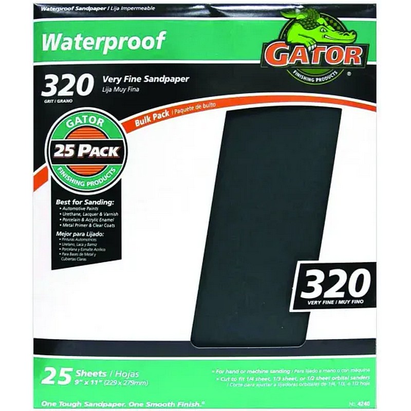 Gator Waterproof Sandpaper 9 x 11 in 320 Grit 25 ct