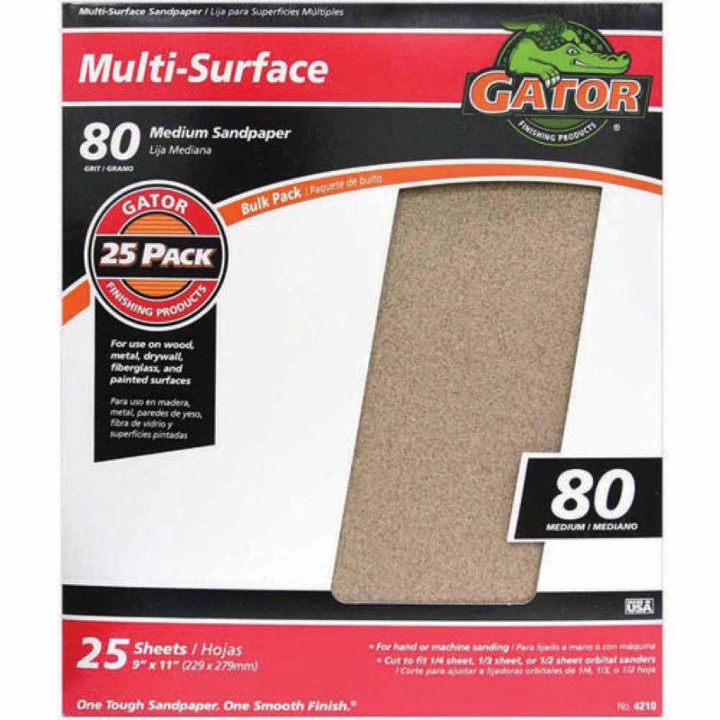 Gator Sandpaper 9 x 11 in 80 Grit 25 ct