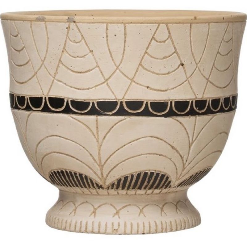 Hand-Painted Cream Debossed Footed Planter 8 in