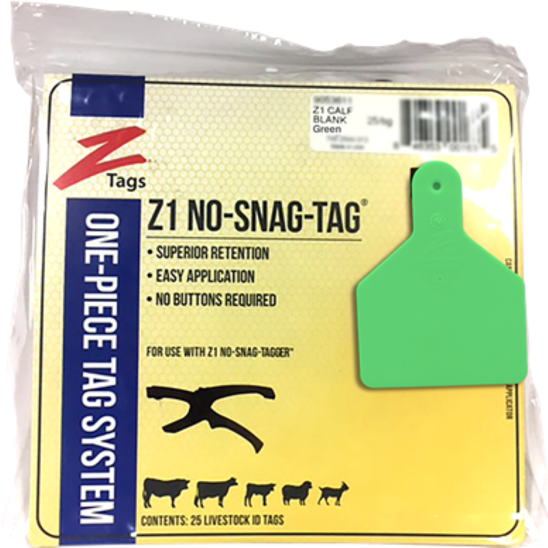 Z1 No Snag Blank Calf Tag Green 25 Ct