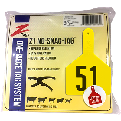 Z1 No Snag Cow Tag Yellow 51-75