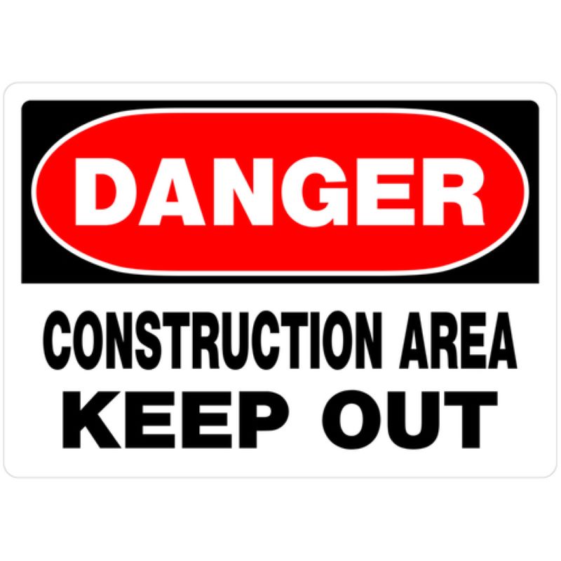 Danger Construction Area Aluminum Sign 10"x14"