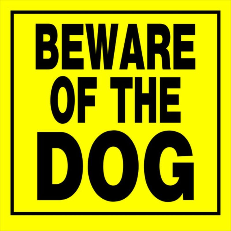 Beware of the Dog Yellow Plastic Sign 11"x11"