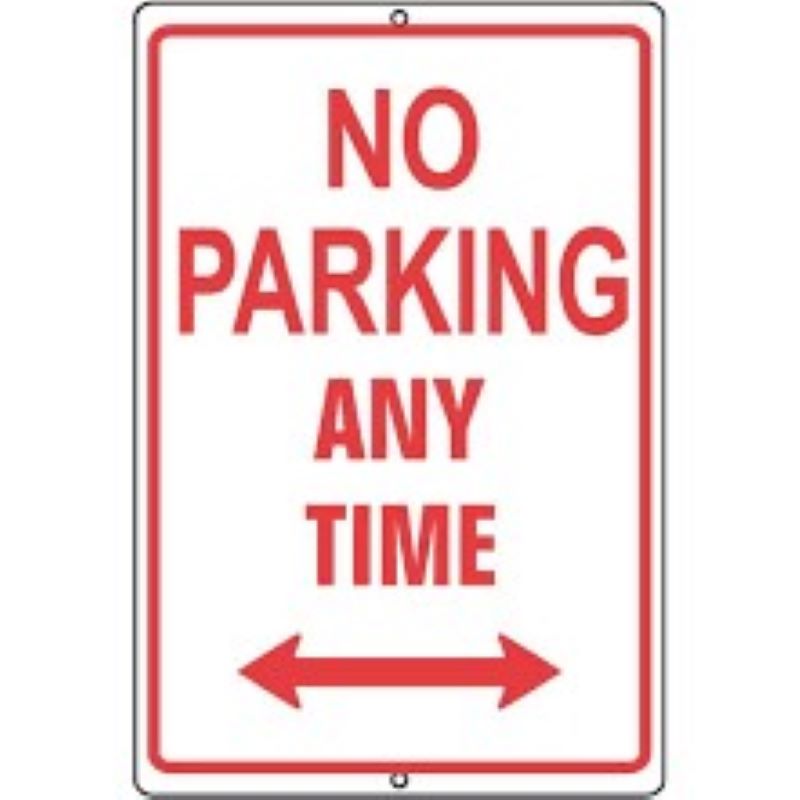 No Parking Any Time Arrow Aluminum Sign 12"x18"