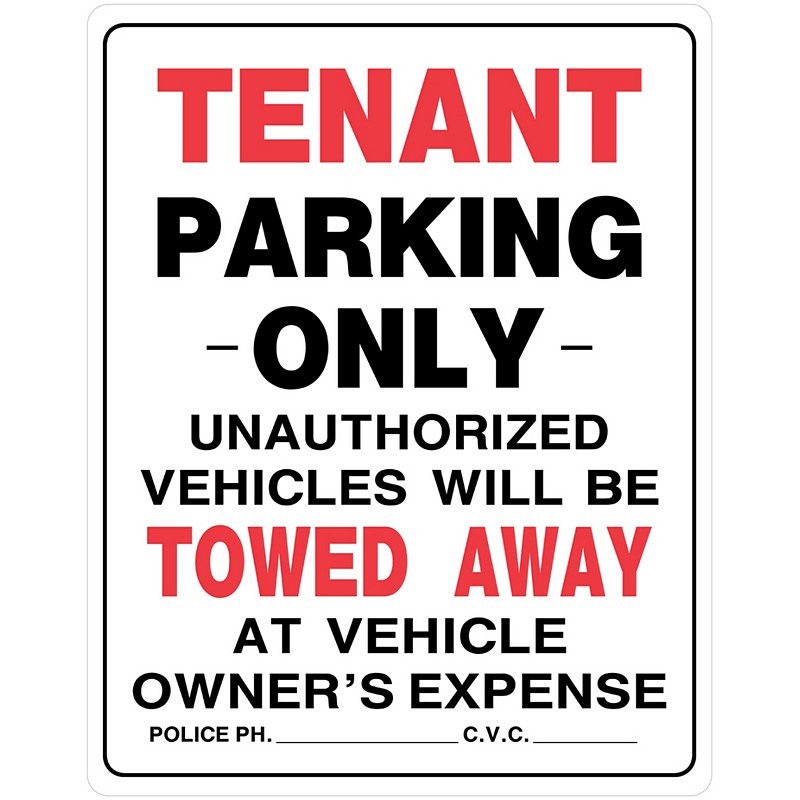 Tenant Parking Only Plastic Sign 19"x15"