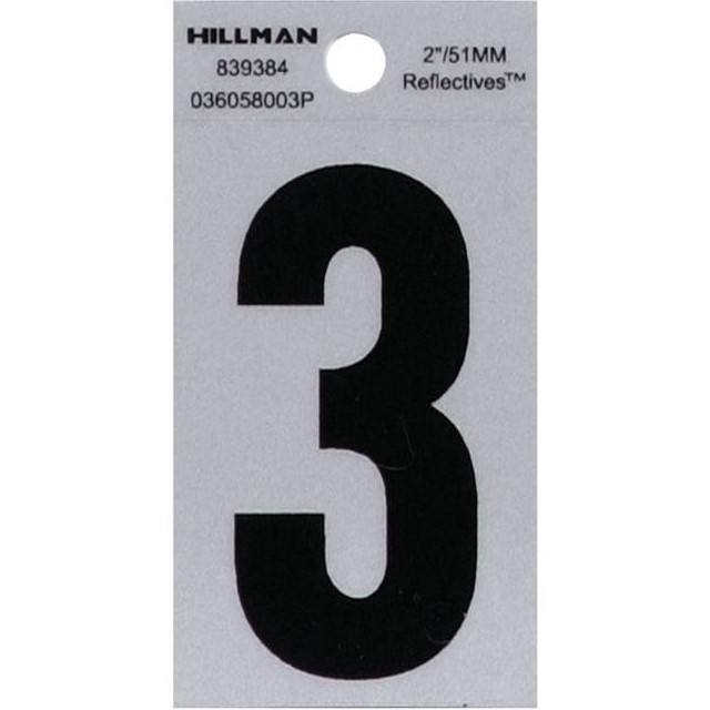 #3 Black/Silver Reflective Vinyl Sticker 2"