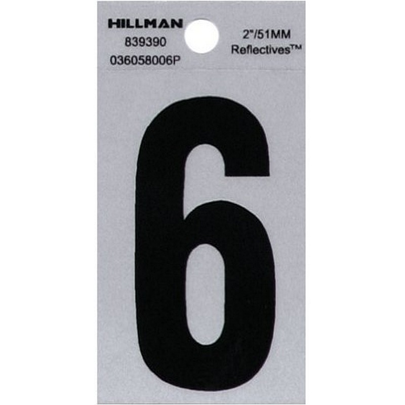 #6 Black/Silver Reflective Vinyl Sticker 2"