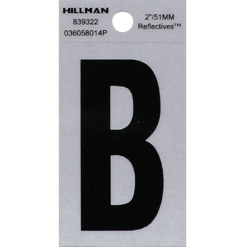 Letter "B" Black/Silver Reflective Vinyl Sticker 2"