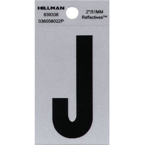 Letter "J" Black/Silver Reflective Vinyl Sticker 2"