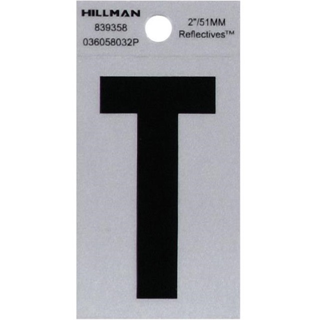 Letter "T" Black/Silver Reflective Vinyl Sticker 2"