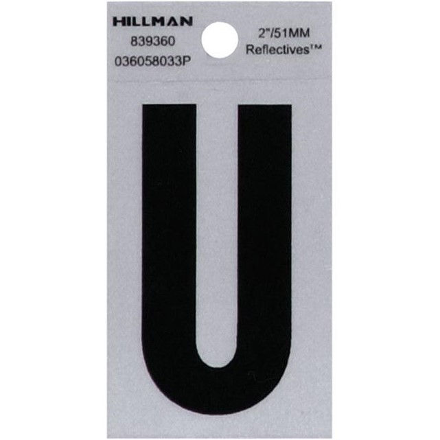 Letter "U" Black/Silver Reflective Vinyl Sticker 2"