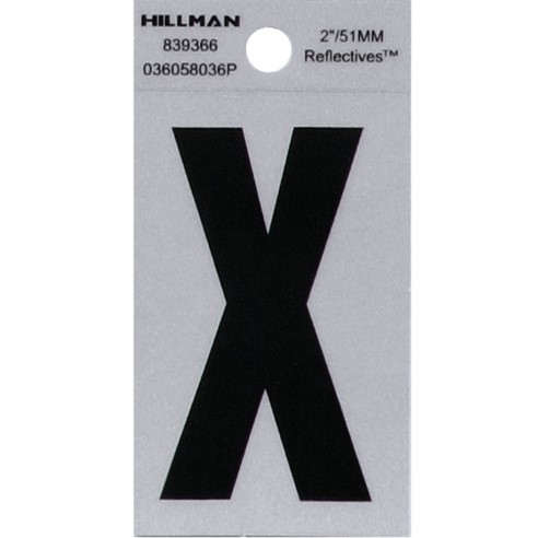 Letter "X" Black/Silver Reflective Vinyl Sticker 2"