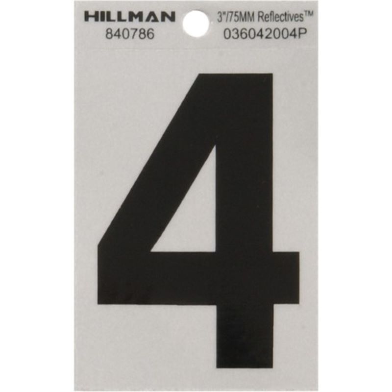 #4 Black/Silver Reflective Vinyl Sticker 3"