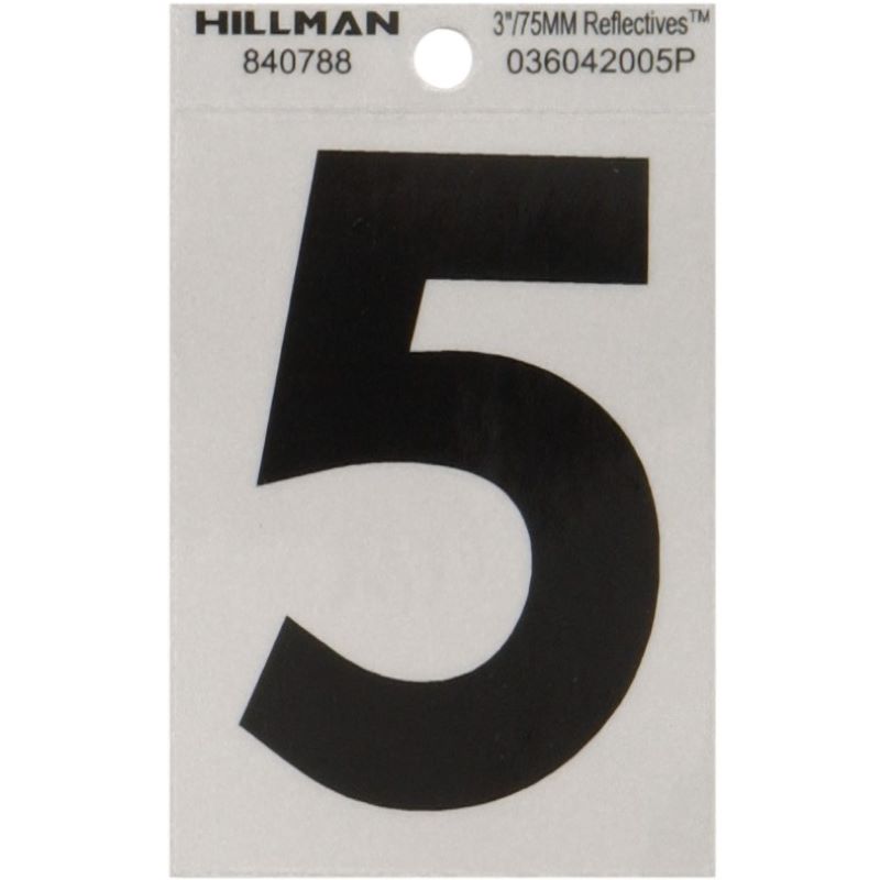 #5 Black/Silver Reflective Vinyl Sticker 3"