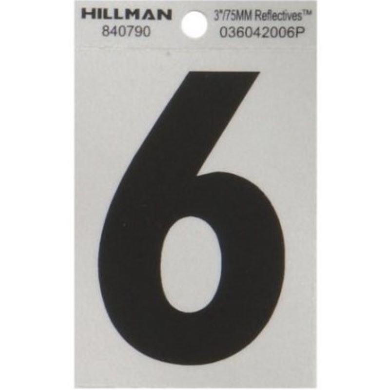 #6 Black/Silver Reflective Vinyl Sticker 3"