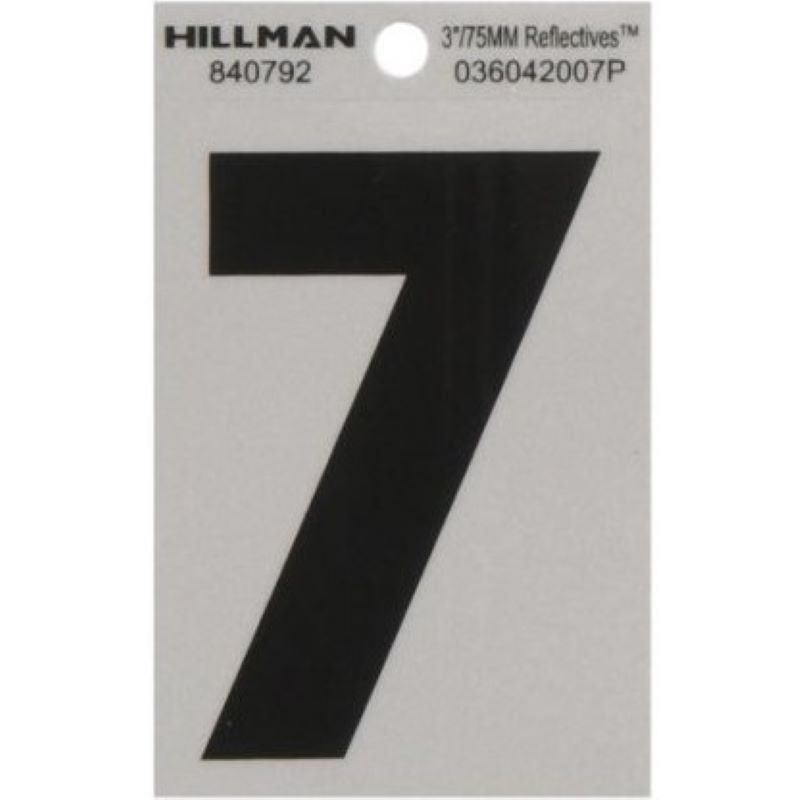 #7 Black/Silver Reflective Vinyl Sticker 3"