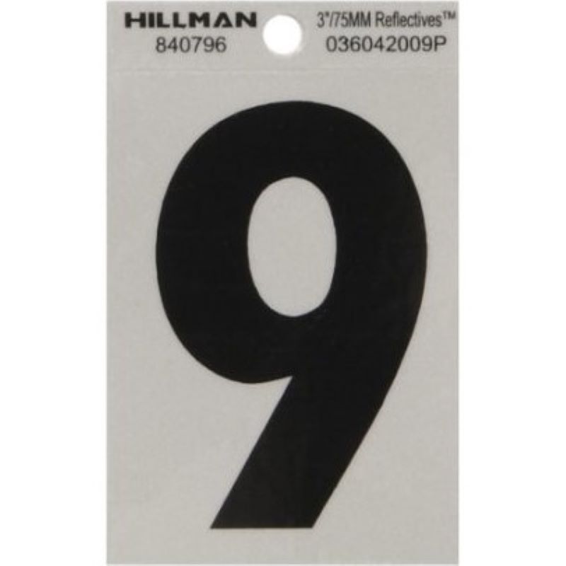 #9 Black/Silver Reflective Vinyl Sticker 3"