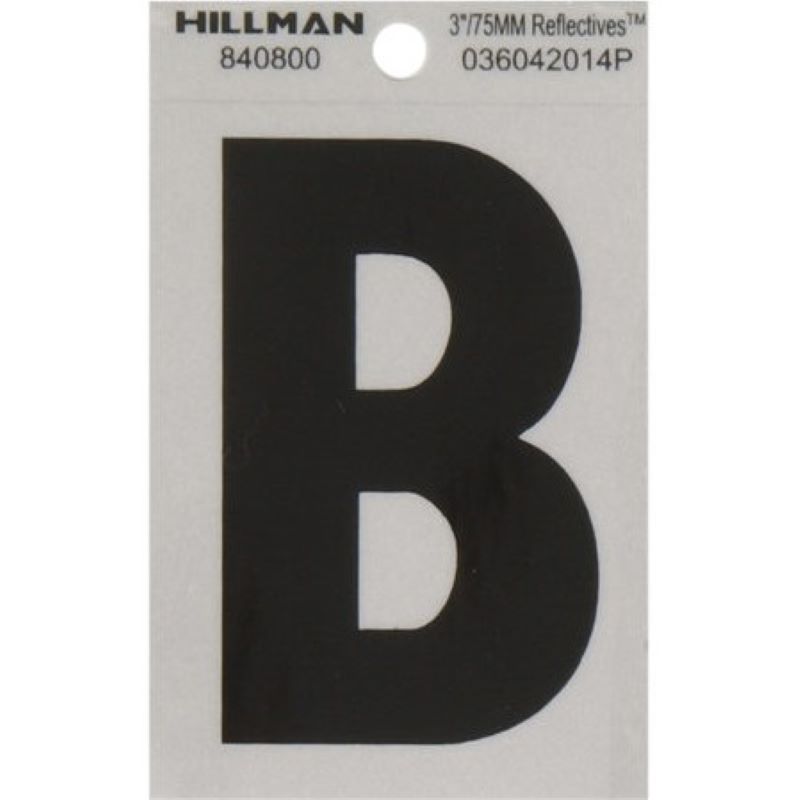 Letter "B" Black/Silver Reflective Vinyl Sticker 3"