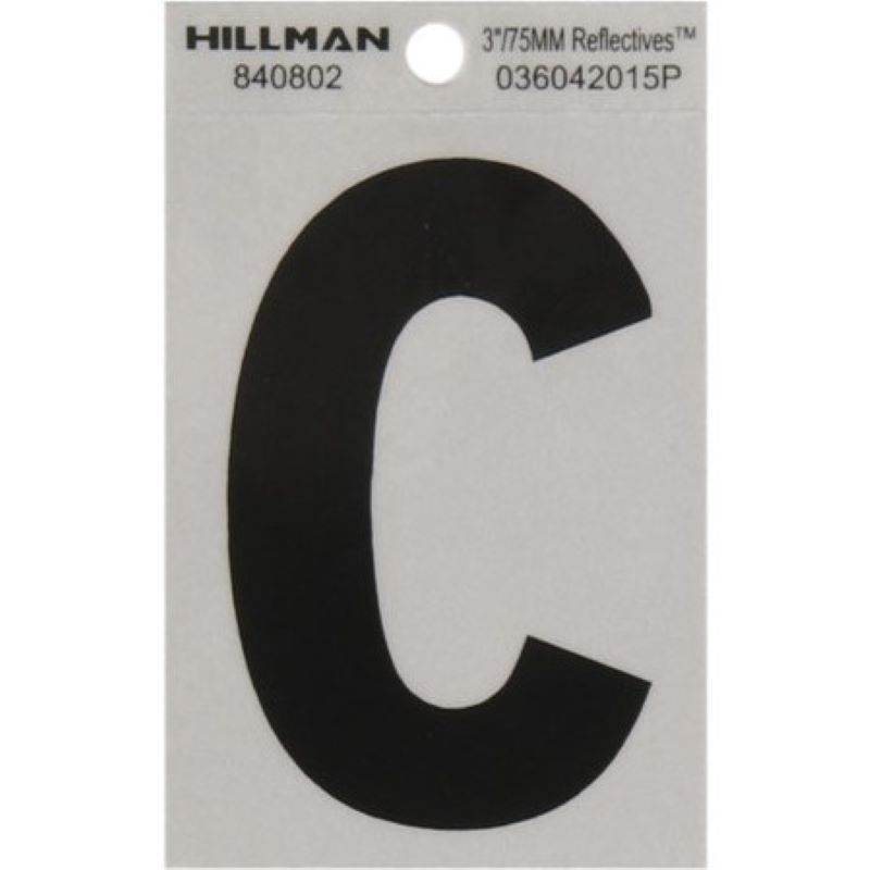 Letter "C" Black/Silver Reflective Vinyl Sticker 3"