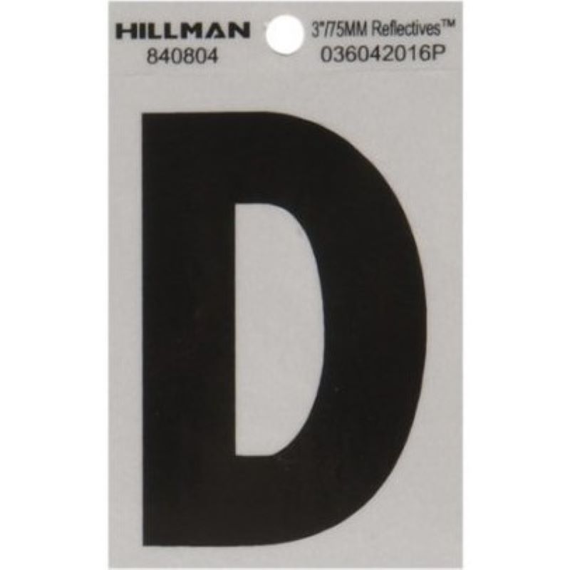 Letter "D" Black/Silver Reflective Vinyl Sticker 3"