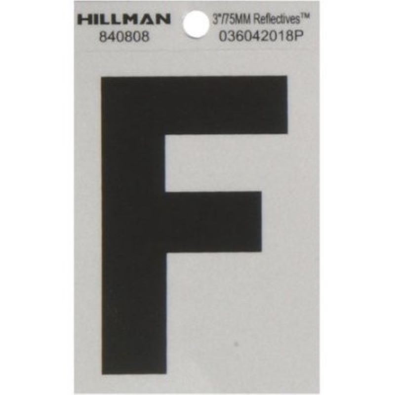 Letter "F" Black/Silver Reflective Vinyl Sticker 3"