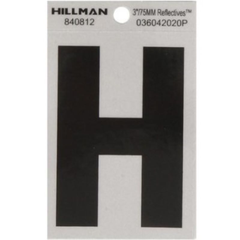 Letter "H" Black/Silver Reflective Vinyl Sticker 3"