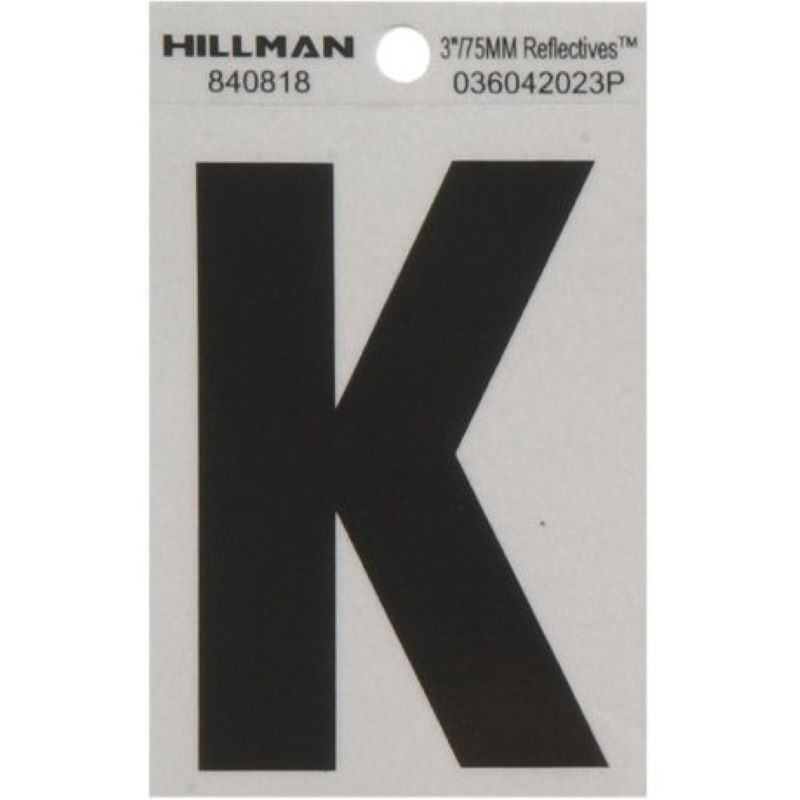 Letter "K" Black/Silver Reflective Vinyl Sticker 3"