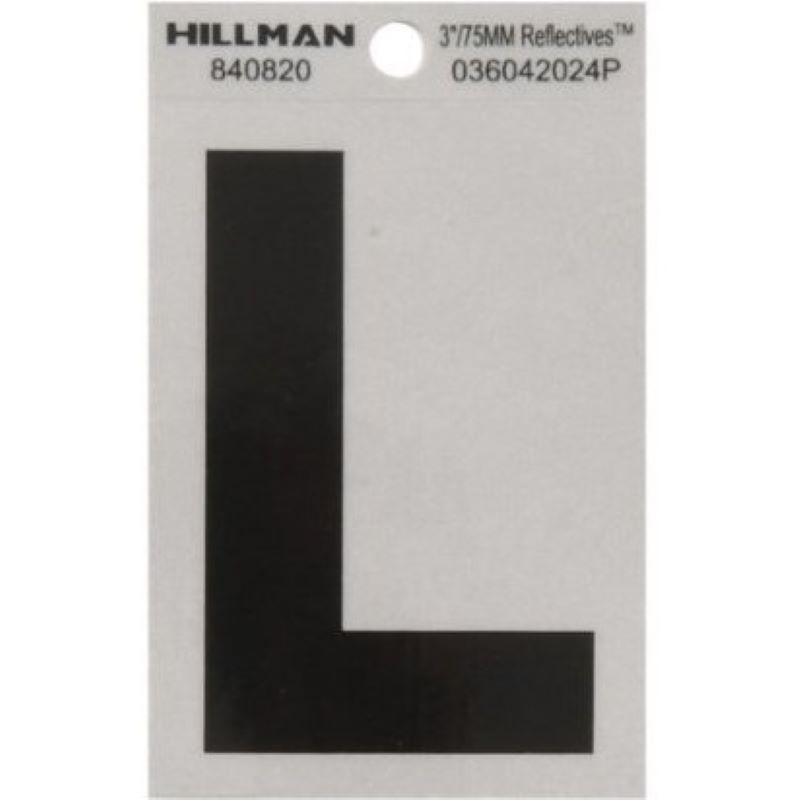 Letter "L" Black/Silver Reflective Vinyl Sticker 3"