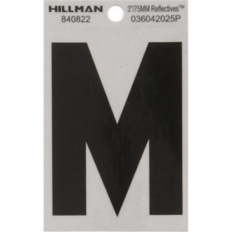 Letter "M" Black/Silver Reflective Vinyl Sticker 3"