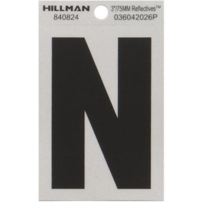 Letter "N" Black/Silver Reflective Vinyl Sticker 3"