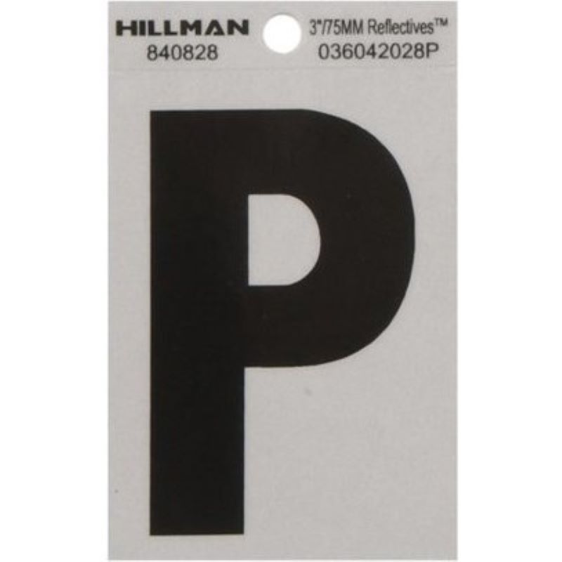 Letter "P" Black/Silver Reflective Vinyl Sticker 3"