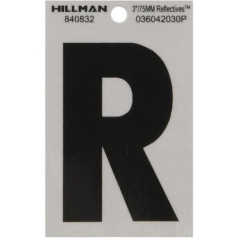 Letter "R" Black/Silver Reflective Vinyl Sticker 3"