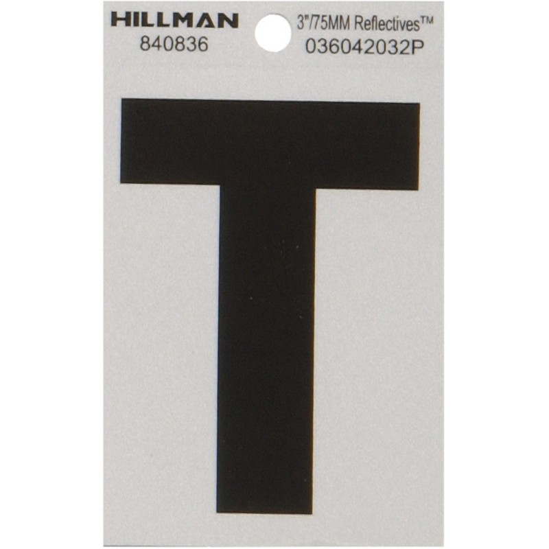 Letter "T" Black/Silver Reflective Vinyl Sticker 3"