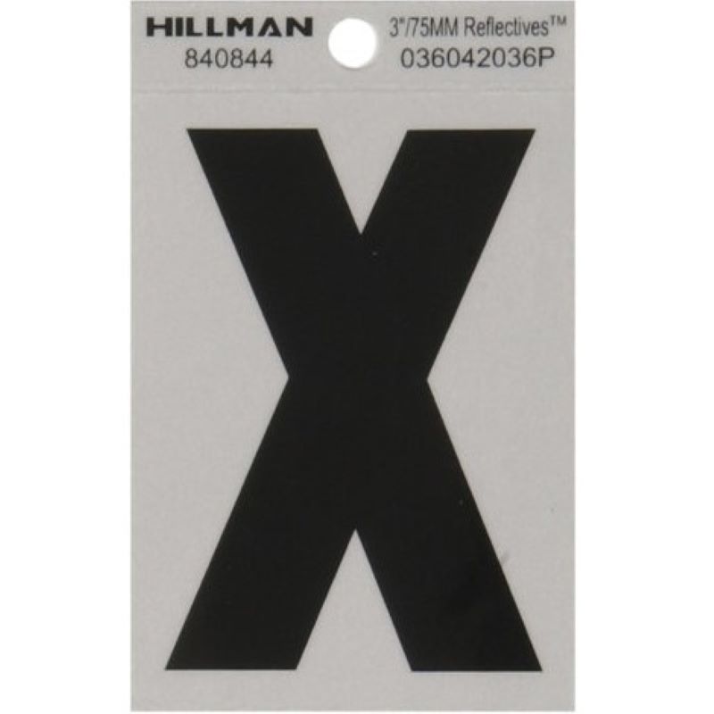Letter "X" Black/Silver Reflective Vinyl Sticker 3"