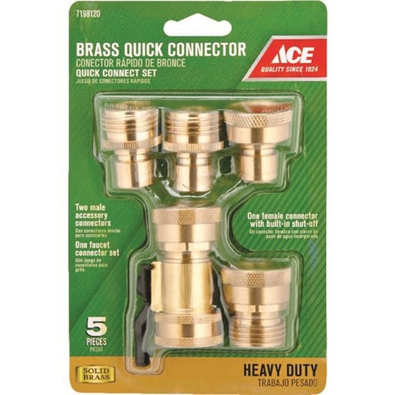 Ace Brass Threaded Quick Connector Hose Set 5 pc