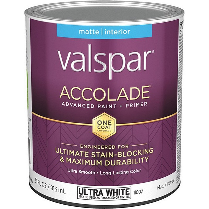 Valspar Accolade Paint & Primer Stain Blocking Interior Matte Ultra White 1 qt