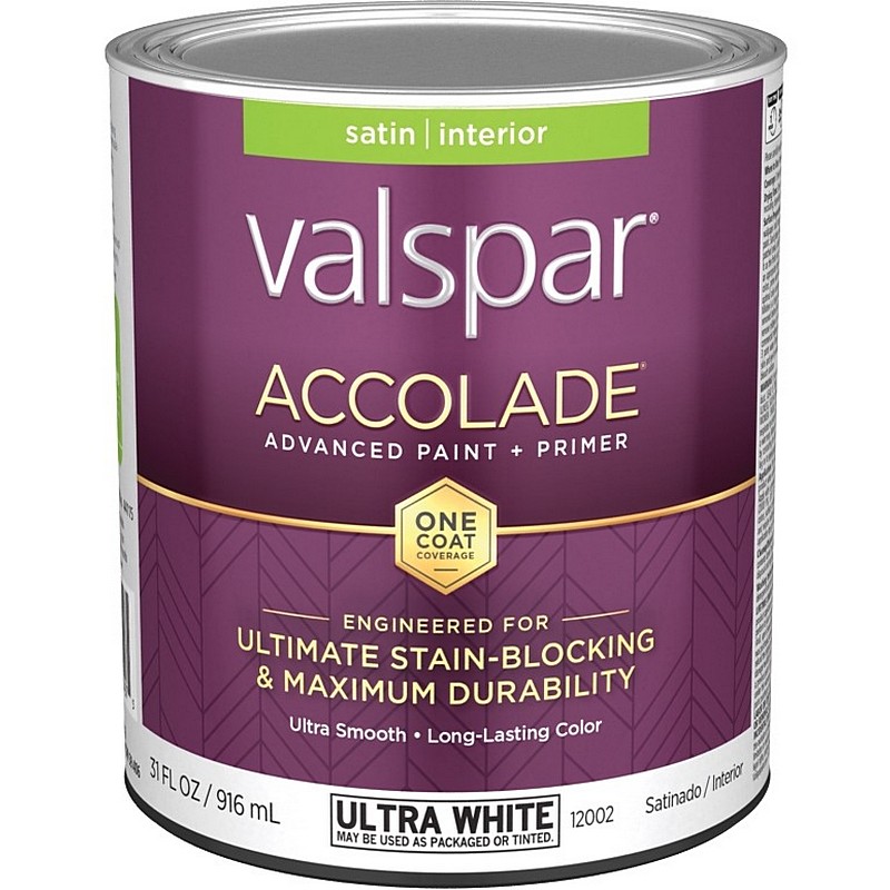 Valspar Accolade Paint & Primer Stain Blocking Interior Satin Ultra White 1 qt