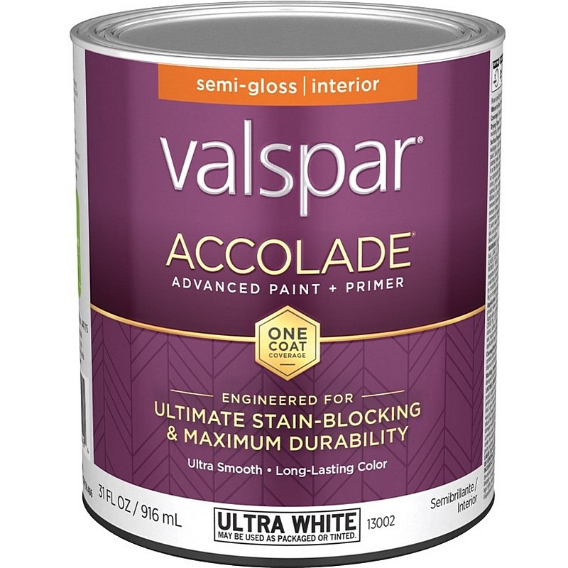 Valspar Accolade Paint & Primer Stain Blocking Interior Semi-Gloss Ultra White 1 qt