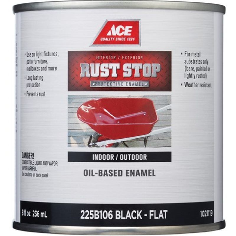 Ace Rust Stop Oil Based Enamel Flat Black 8 oz