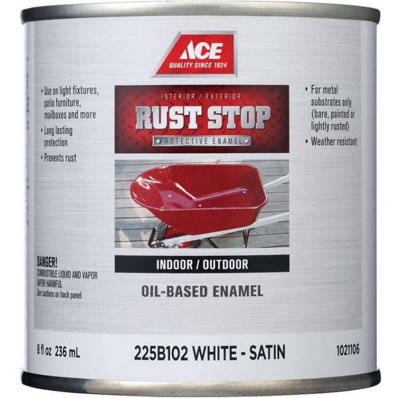 Ace Rust Stop Oil Based Enamel Satin White 8 oz